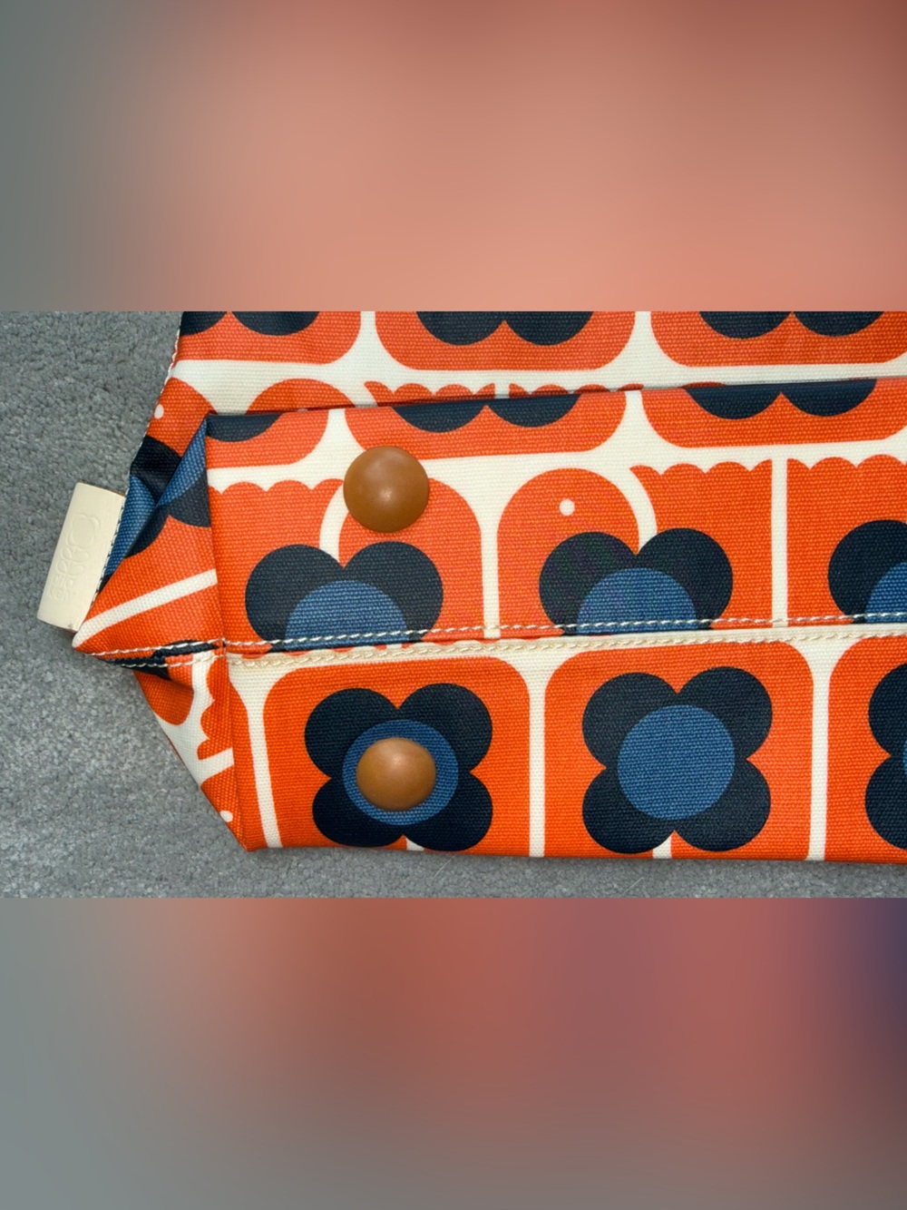 Orla Kiely Retro Lovebirds Orange/Blue Tote with  Waterproof Shell - Picture 4 of 11